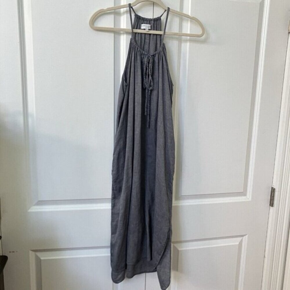Community with‎ Linen Blue Halter  Neck Midi Dress Womens XXS Lagenlook Boho
